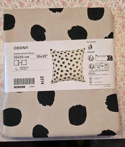 IKEA ODDNY Kissenbezug elfenbeinweiß/Punkte schwarz 50x50 cm - Bild 1 von 2
