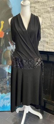 Vtg Y2K B Smart Sz L Black Sequin Drop Waist Slip Dress Fairy Romantic Whimsical - Image 1 of 4