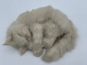 VINTAGE Persian Cat Figure Real Rabbit Fur Sleeping Kitten Realistic - Picture 1 of 8