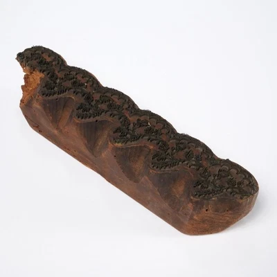 Bloque de impresión textil relieve metal madera tallada a mano floral vintage iris manzana Foto 1 de 4