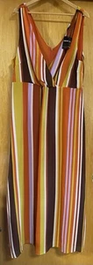 FOREVER 21+ Plus Women's 3x Orange Multi Color Striped Midi Maxi Dress, New Tags - Picture 1 of 15