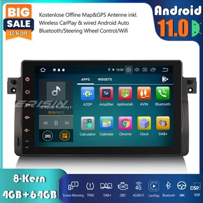 9 Zoll DAB+Android 12 Autoradio GPS Navi CarPlay BMW 3er E46 M3 Rover 75 MG ZT - Bild 1 von 4