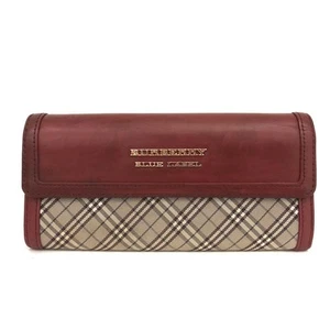 BURBERRY BLUE LABEL Check Canvas Leather Long Bifold Wallet Bicolor/6BF2397 - Foto 1 di 8