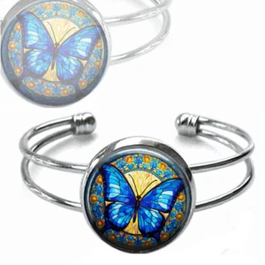 Brazalete de Plata Mariposa Azul Arte Popular Imitación Vidrieras Impresión Artística - Imagen 1 de 3