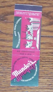 COPERTINA LIBRO FIAMMIFERI CARATTERISTICA: MUNDER'S SEAFOOD BALTIMORE, MARYLAND MATCHCOVER -C26 - Foto 1 di 3
