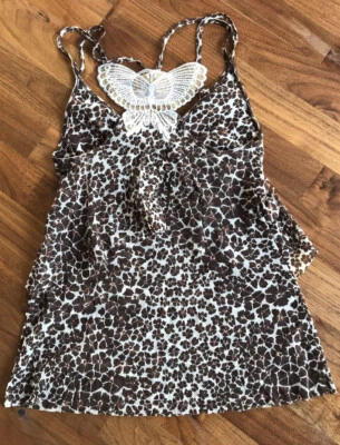 Kookai Silk Animal Print Ruffled Top Cami With Butterfly Size S - Image 1 of 2