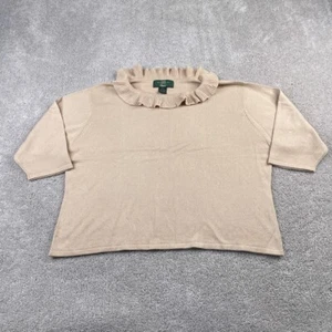 Orvis Sweater Womens XL Tan Silk Cashmere Blend Frill Ruffle Collar Pullover - Picture 1 of 12