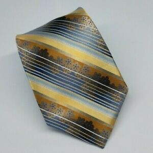 Van Heusen Silk Tie Yellow Blue Brown Stripes Floral Men Necktie Long 63 x 3.5/8