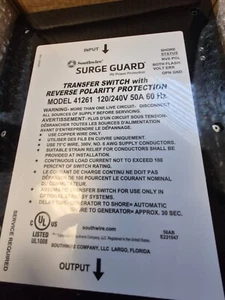 Southwire 41261-011 Entry Level 50A Surge Guard Reverse Polarity Transfer Switch - Picture 1 of 1