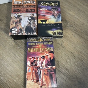 3 VHS MOVIE LOT WESTERNS Bull Of The West Magnificent Seven Louis L’Amour Box - Picture 1 of 15