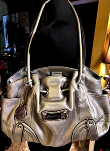 Sofia Caperelli Silver (Pewter) Double Shoulder Strap LoGo Leopard LiningHandbag - Picture 1 of 16