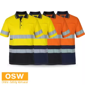 HI VIS (D+N) Short Sleeves Straight Hem Workwear Cotton Polo Classic Fit 6DCPS - Picture 1 of 18