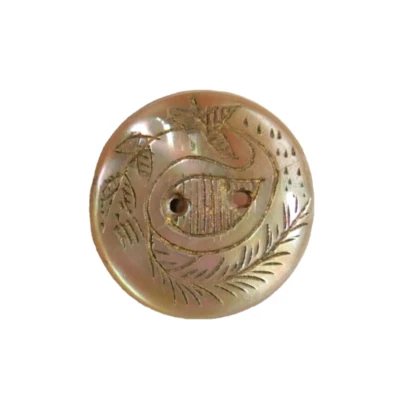 Button Antique - Mother of Pearl - Flower Cashmere / - 16 MM - Carved Shell - Image 1 of 4