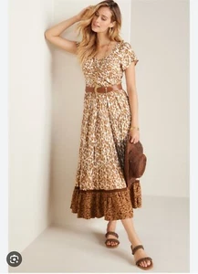 Soft Surroundings Leopard Maxi Dress Womens Size 3x Mocha Brown Scoop Neck NWT - Picture 1 of 5