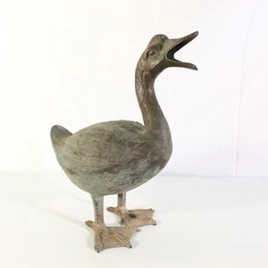 Big VTG Cast Bronze Duck Goose Garden Statue - 11" Tall - 8 lbs - Feather Detail - Picture 1 of 9