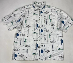 Columbia Fish Print Button Up Shirt Men XL White All Over Print Short Sleeve AOP - Picture 1 of 8