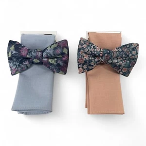 Bar III Mens Bow Tie & Pocket Square 2-Pack Set Pre-Tied Blue Orange Floral $110 - Picture 1 of 4