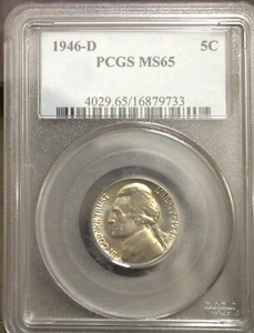 1946 D Jefferson Nickel PCGS MS65 Lot 373 - Picture 1 of 4