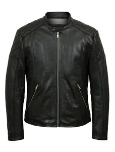 Herren Echtleder Motorrad Echt Biker schwarz Cafe Racer Vintage Jacke Mantel - Bild 1 von 7