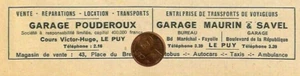 LE PUY ( 43 ) GARAGES POUDEROUX / MAURIN & SAVEL / TOUTE PETITE PUBLICITÉ 1932 - Picture 1 of 1