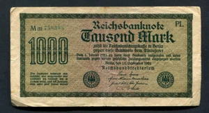 Authentic Germany 1000 Mark 1922 BERLIN Post WWI Hyperinflation Era 100 Yrs Old - Picture 1 of 2