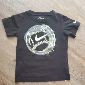 NIKE TEE ATHLETIC Boys shirt size ( 6 ) black neon yellow baseball short sleeve - Picture 1 of 5