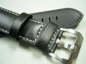 24mm top quality leather strap bracelet for Panerai black w/ steel buckle - Picture 1 of 2