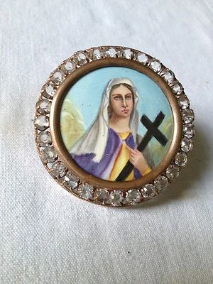 medaillon avec peinture russe émaillée sur cuivre entourée de strass  - Photo 1/2