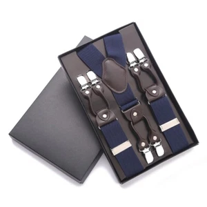 Herren Hosenträger Einstellbare Länge Y Form Gürtel Rücken Hook Leinen Blau - Picture 1 of 8
