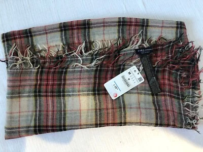 Neuf ZARA FOULARD ECHARPE CHECHE TARTAN TAUPE  - Photo 1/2