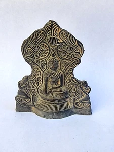 Fina placa votiva antigua tibetana birmana asiática de bronce Buda, siglo XIX - Imagen 1 de 5