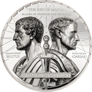 2025 Mongolia Nemici nella storia Bruto contro Cesare 2 oz moneta argento prova - Foto 1 di 7