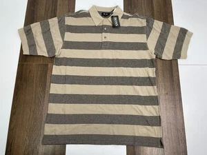 NEW Hugo Boss Mens L Brown Striped Polo Shirt Knit 100% Cotton Short Sleeve NWT - Picture 1 of 11