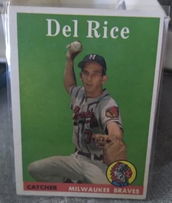 1958 Topps Baseball Del Rice Card #51 Braves VG / VG+ - Image 1 of 2