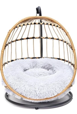 Cama estacionaria de mimbre para mascotas en gris claro Foto 1 de 4