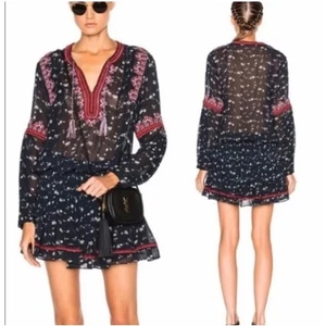 Ulla Johnson Mini Dress Gita Floral Embroidered Tassel BohemianSize 4 Silk - Picture 1 of 17