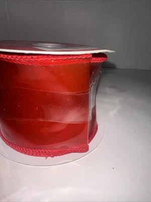 Ribbon Wired Red Celebrate It Christmas Wreath Craft 20 feet 2 1/2" PolyVinyl - Image 1 of 4