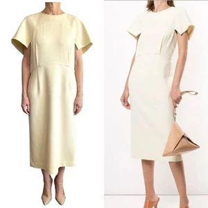 Dion Lee Size 14 (10 US) Cream Butter Crepe Concave Midi Dress Designer - Picture 1 of 24