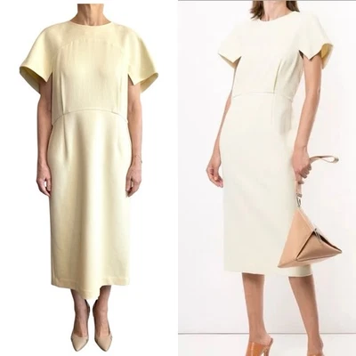 Vestido midi cóncavo crepé mantequilla crema diseñador Dion Lee talla 14 (10 EE. UU.) Foto 1 de 4
