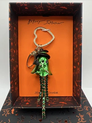 Betsey Johnson Bruja Fantasma Verde Con Bolsa de Cristal Dije Halloween Llavero Foto 1 de 4