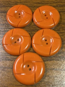 Buttons 5 orange 2-hole round plastic vintage 1 1/8" - Picture 1 of 3