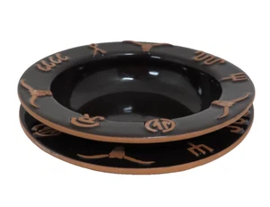 Frankoma King Ranch Juego de 2 cuencos de sopa negros con borde Longhorn Pottery - Imagen 1 de 5