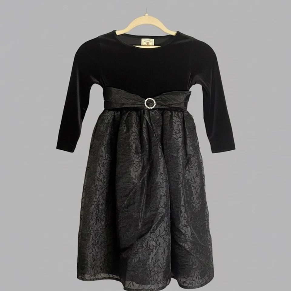 Marmellata Negro Terciopelo y Jacquard Vestido de Fiesta Niñas 6X Vestido de Fiesta Estrás Foto 1 de 4