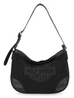 Cartera de hombro hobo de cuero de lona con logotipo B&S Harley-Davidson para mujer, negra Foto 1 de 4