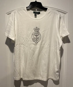 Lauren Ralph Lauren Hemd Damen Großes Wappen Krone Strass Kurzarm XL - Bild 1 von 7