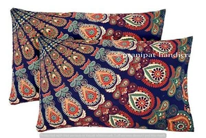 Funda De Almohada Decorativa Para Sofá Con Mandala Floral Azul Indio De Algodón - Imagen 1 de 4