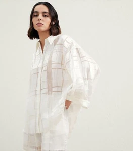 Brunello Cucinelli Oversized Silk Jacquard Check Shirt Blouse sz M 2899 - Picture 1 of 5