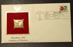 Greetings FIRST DAY ISSUE 22 CENT STAMP GOLD Traditions of Christmas 1987 CA - Picture 1 of 4