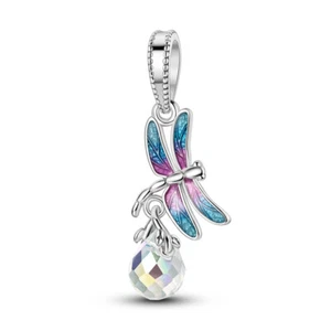 MULA Original Dragonfly Kristall Anhänger Charm Für Armband 925 Sterling Silber - Picture 1 of 6
