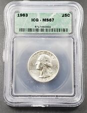 1963 P 25C Washington Quarter Silver Coin Business MS67 ICG Gem BU Toned